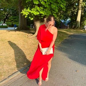 One shoulder red dress